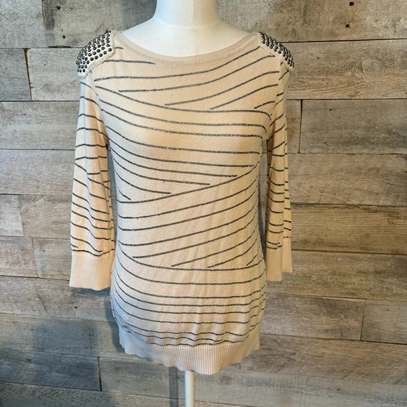 🛍️3/$30 Armani exchange women’s striped punk studded sweater in size medium - Picture 1 of 7